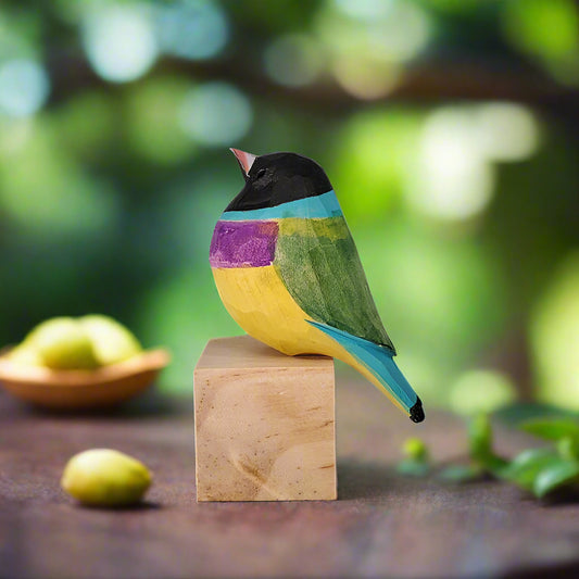 Gouldian Finch Bird Figurine Painted Woode Home Decor Ornaments - Wooden Islands