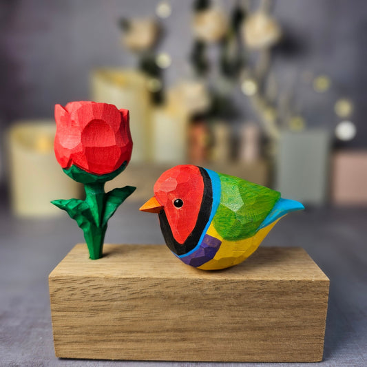Gouldian Finch with Rose - Wooden Islands