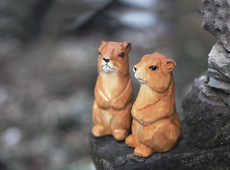 Groundhog Sculpted Hand-Painted Animal Wood Figure - Wooden Islands