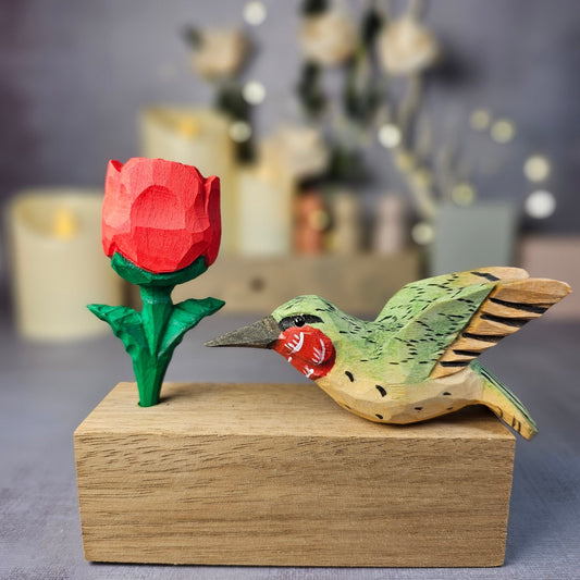 Hummingbird B with Rose - Wooden Islands