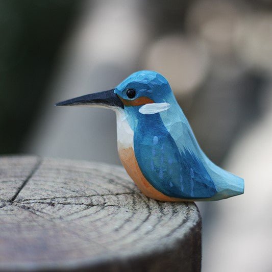 Kingfishers Bird Figurine Hand Carved Painted Wooden - Wooden Islands