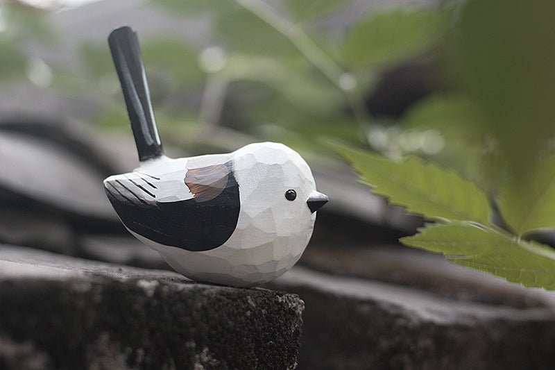 Long-tailed-Tit-V2 Wooden Bird Figurine Hand Carved Painted - Wooden Islands