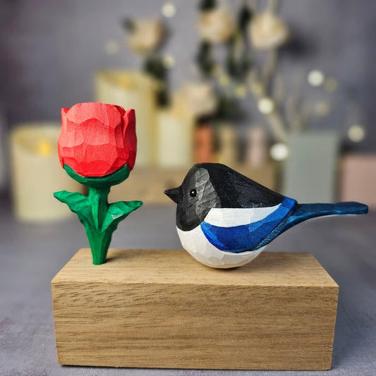 Magpie with Rose - Wooden Islands