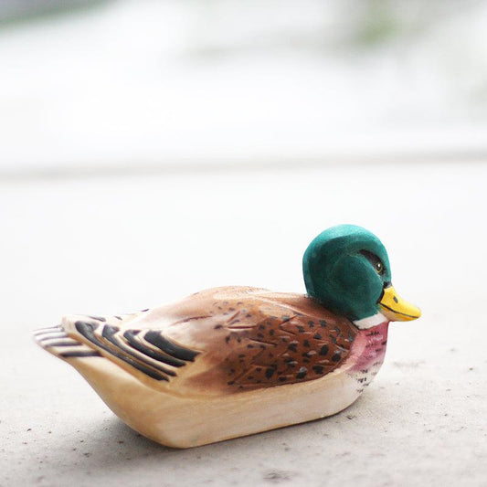 Mallard Sculpted Hand-Painted Wood Duck Figure - Wooden Islands