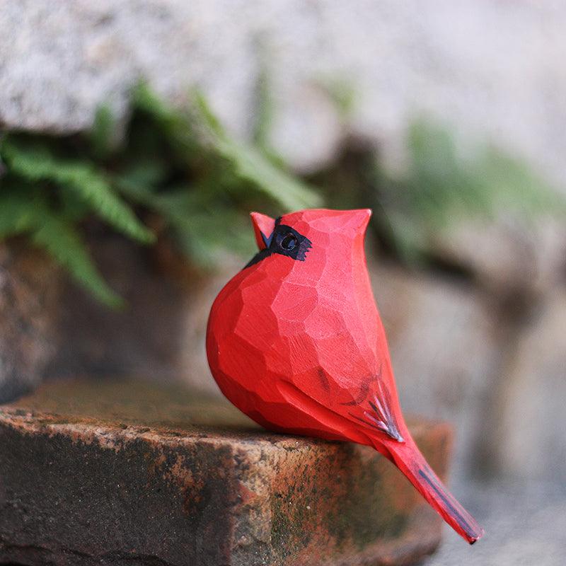 Northern Cardinal Bird Figurines Hand Carved Painted Wooden - Wooden Islands