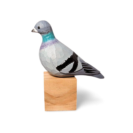 Pigeons Sculpted Hand Painted Bird Wood Figurines - Wooden Islands