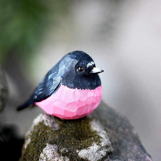Pink Robin Bird Figurines Hand Carved Painted Wooden - Wooden Islands
