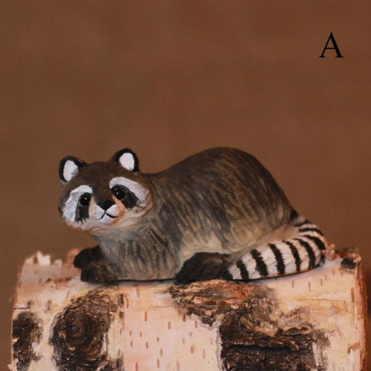 Raccoon Sculpted Hand-Painted Animal Wood Figure - Wooden Islands