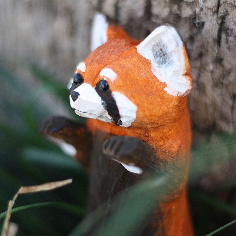 Red Panda Sculpted Hand-Painted Animal Wood Figure - Wooden Islands
