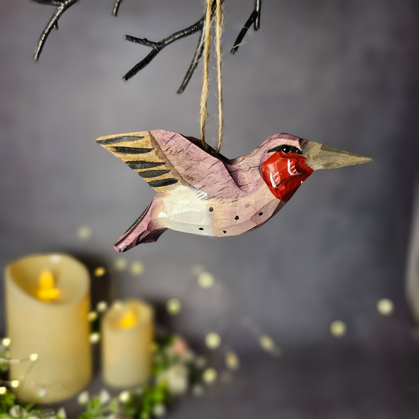 Ruby-Throated Hummingbird Hanging Ornaments - Wooden Islands