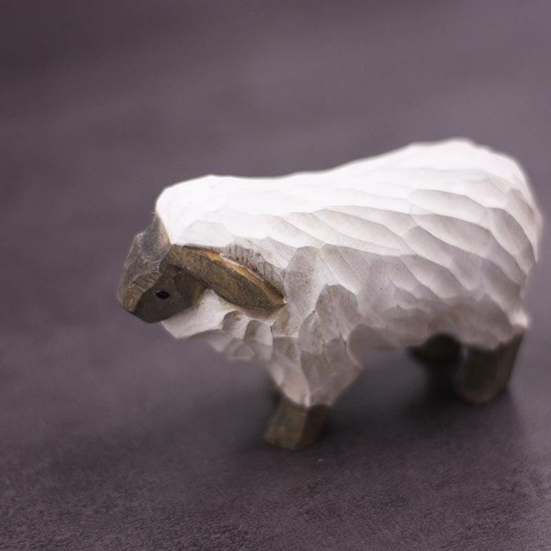 Sheep Sculpted Hand-Painted Animal Wood Figure - Wooden Islands