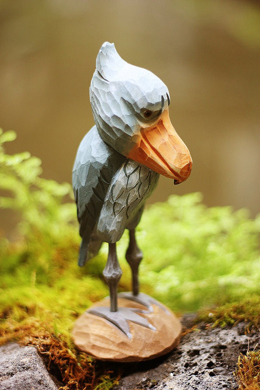 Shoebill Bird Figurines Hand Carved Painted Wooden - Wooden Islands