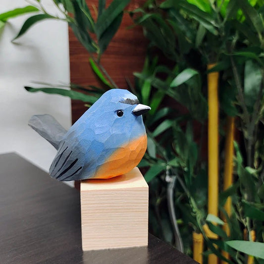 Snowy-Browed Flycatcher Sculpted Hand-Painted Bird Figure - Unique Home Decor - Wooden Islands