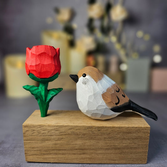 Sparrow B with Rose - Wooden Islands