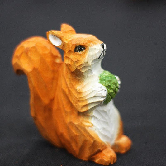 Squirrel Sculpted Hand-Painted Animal Wood Figure - Wooden Islands
