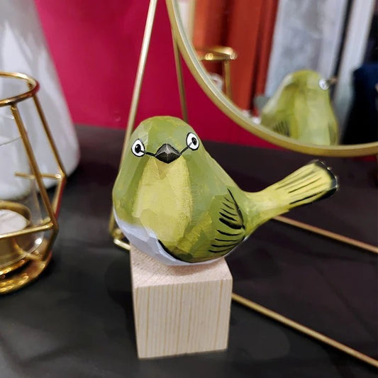 White-Eyes Sculpted Hand-Painted Bird Figure - Wooden Islands