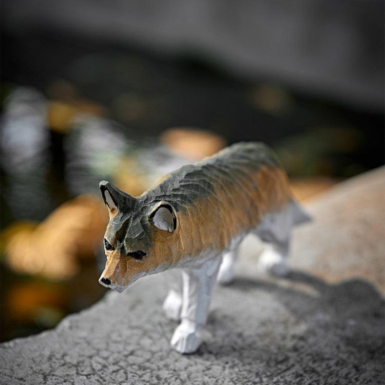 Wolf Sculpted Hand-Painted Animal Wood Figure - Wooden Islands
