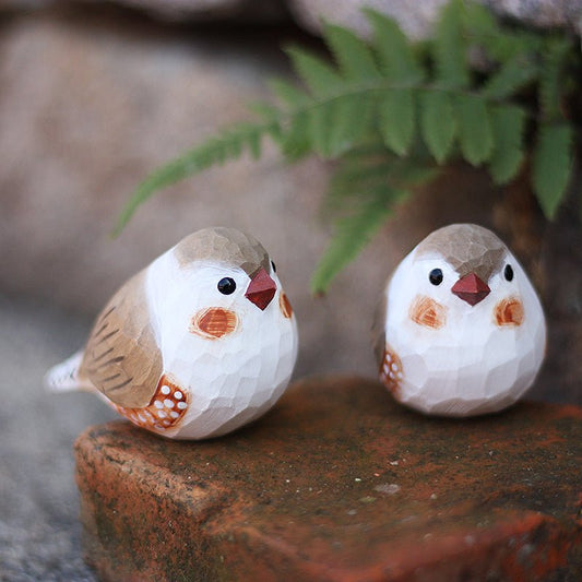 Zebra Finch Couple Figurine - Wooden Islands