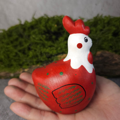 Chicken Red Hand-Painted Wood Figurine - Wooden Islands
