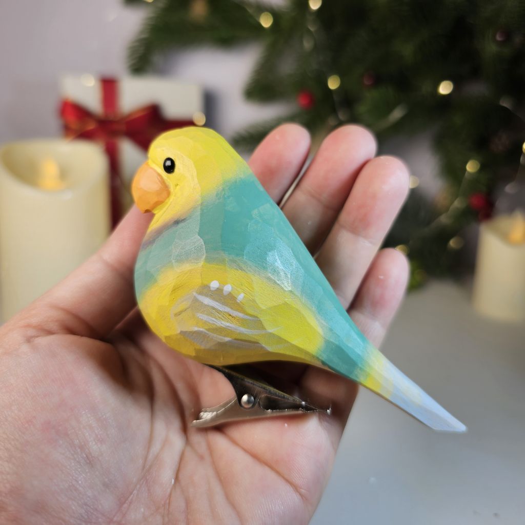 Parakeet Wooden Clip-on Christmas Tree Ornament