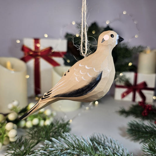 Mourning Dove Wooden Hanging Christmas Tree Ornament