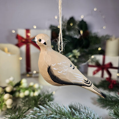 Mourning Dove Wooden Hanging Christmas Tree Ornament