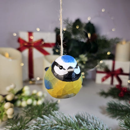 Eurasian Blue Tit Wooden Hanging Christmas Tree Ornament