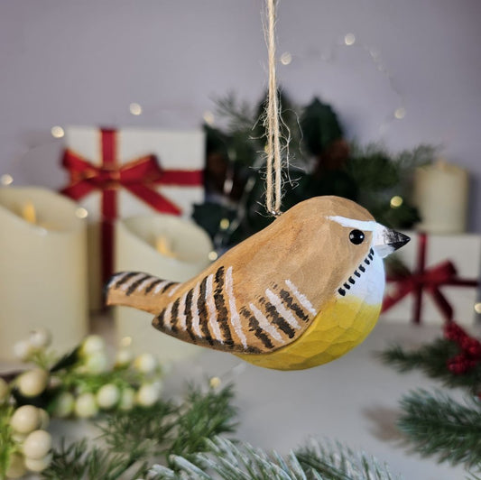 Carolina Wrens Wooden Hanging Christmas Tree Ornament