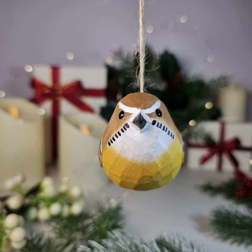 Carolina Wrens Wooden Hanging Christmas Tree Ornament