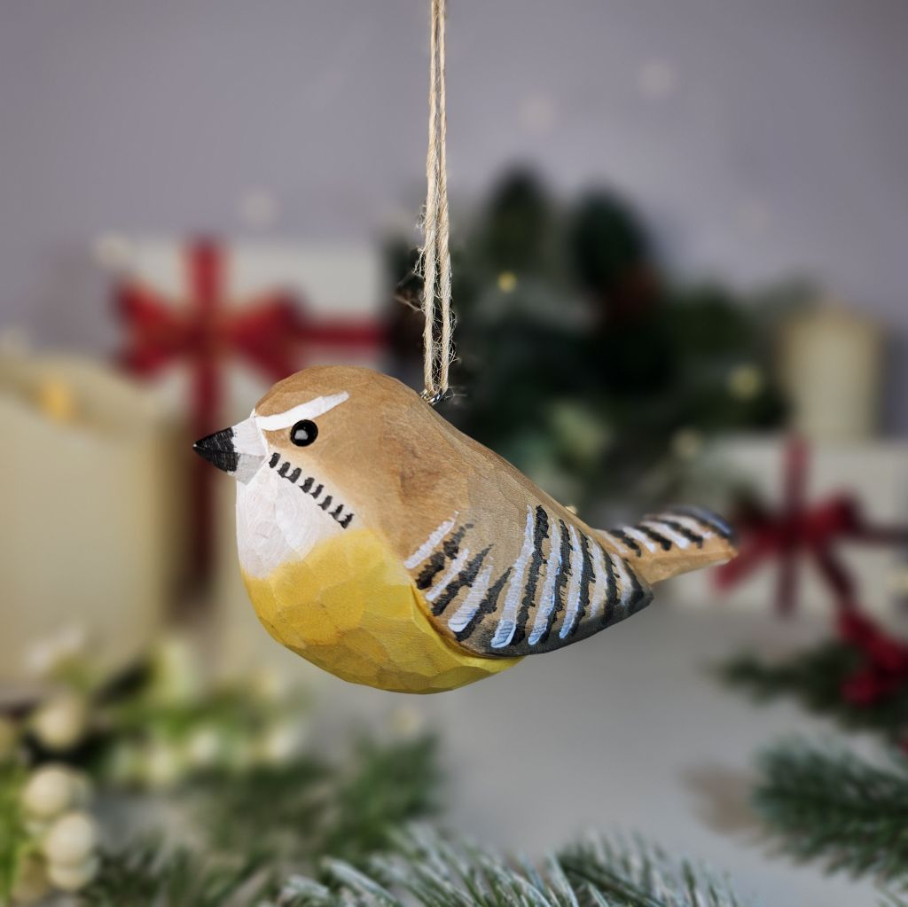 Carolina Wrens Wooden Hanging Christmas Tree Ornament