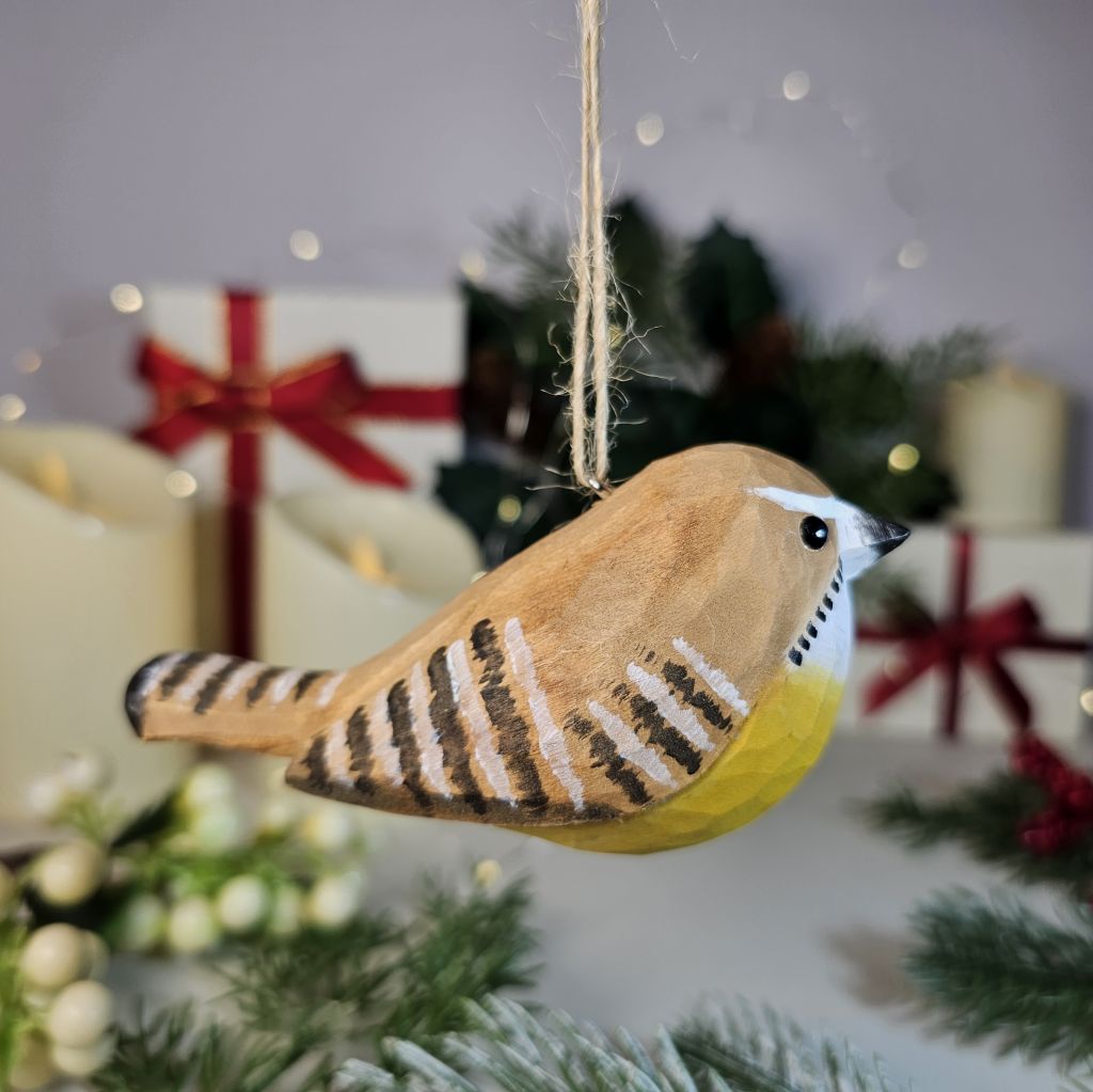 Carolina Wrens Wooden Hanging Christmas Tree Ornament