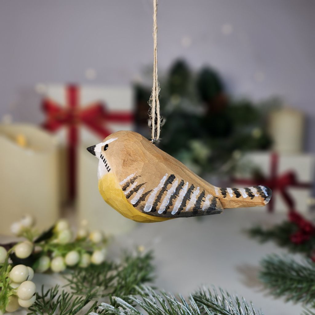 Carolina Wrens Wooden Hanging Christmas Tree Ornament