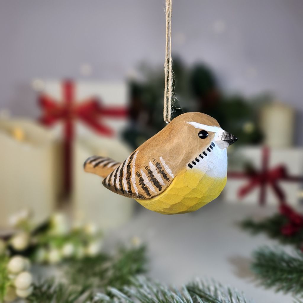 Carolina Wrens Wooden Hanging Christmas Tree Ornament