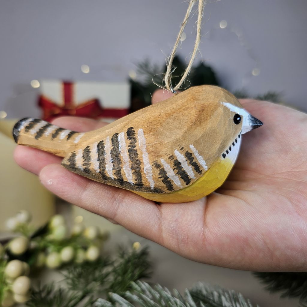 Carolina Wrens Wooden Hanging Christmas Tree Ornament