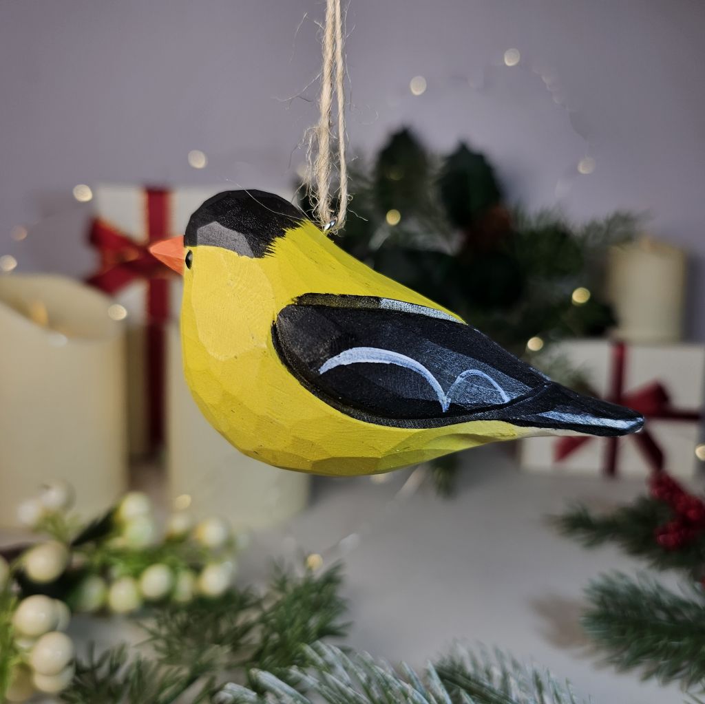 American Goldfinch Wooden Hanging Christmas Tree Ornament