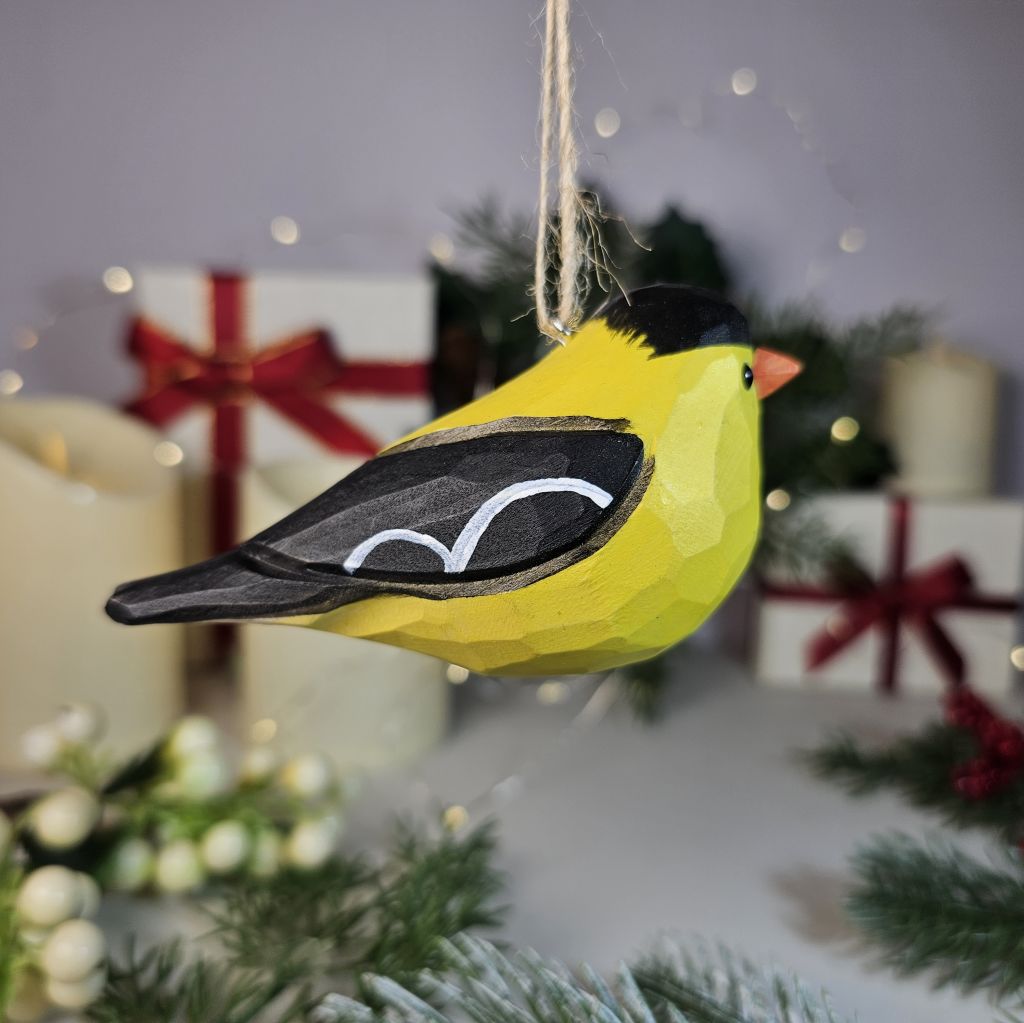 American Goldfinch Wooden Hanging Christmas Tree Ornament