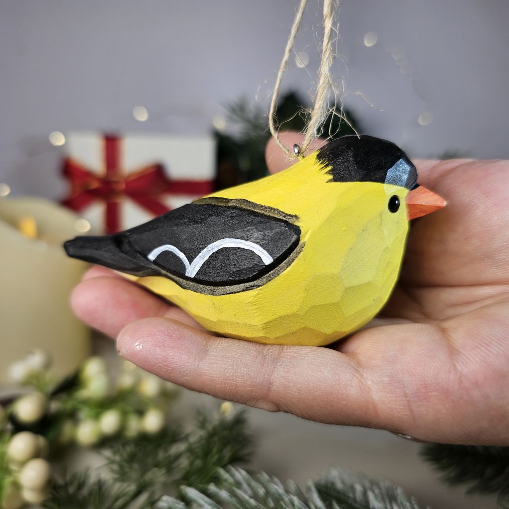 American Goldfinch Wooden Hanging Christmas Tree Ornament