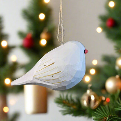 Zebra Finch Wooden Hanging Christmas Tree Ornament