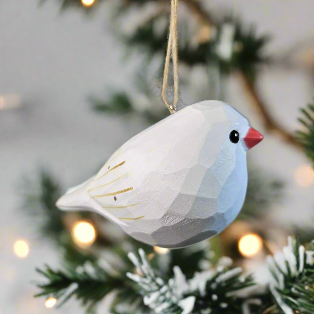 Zebra Finch Wooden Hanging Christmas Tree Ornament