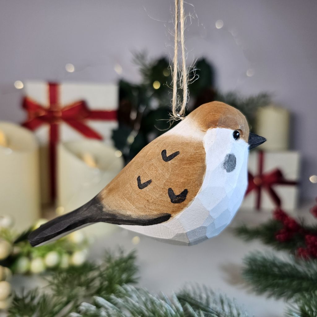 Sparrow Wooden Hanging Christmas Tree Ornament