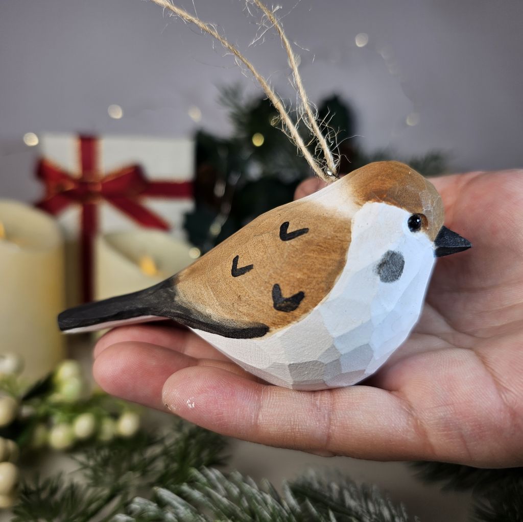 Sparrow Wooden Hanging Christmas Tree Ornament