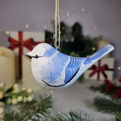 Azure Tit Wooden Hanging Christmas Tree Ornament