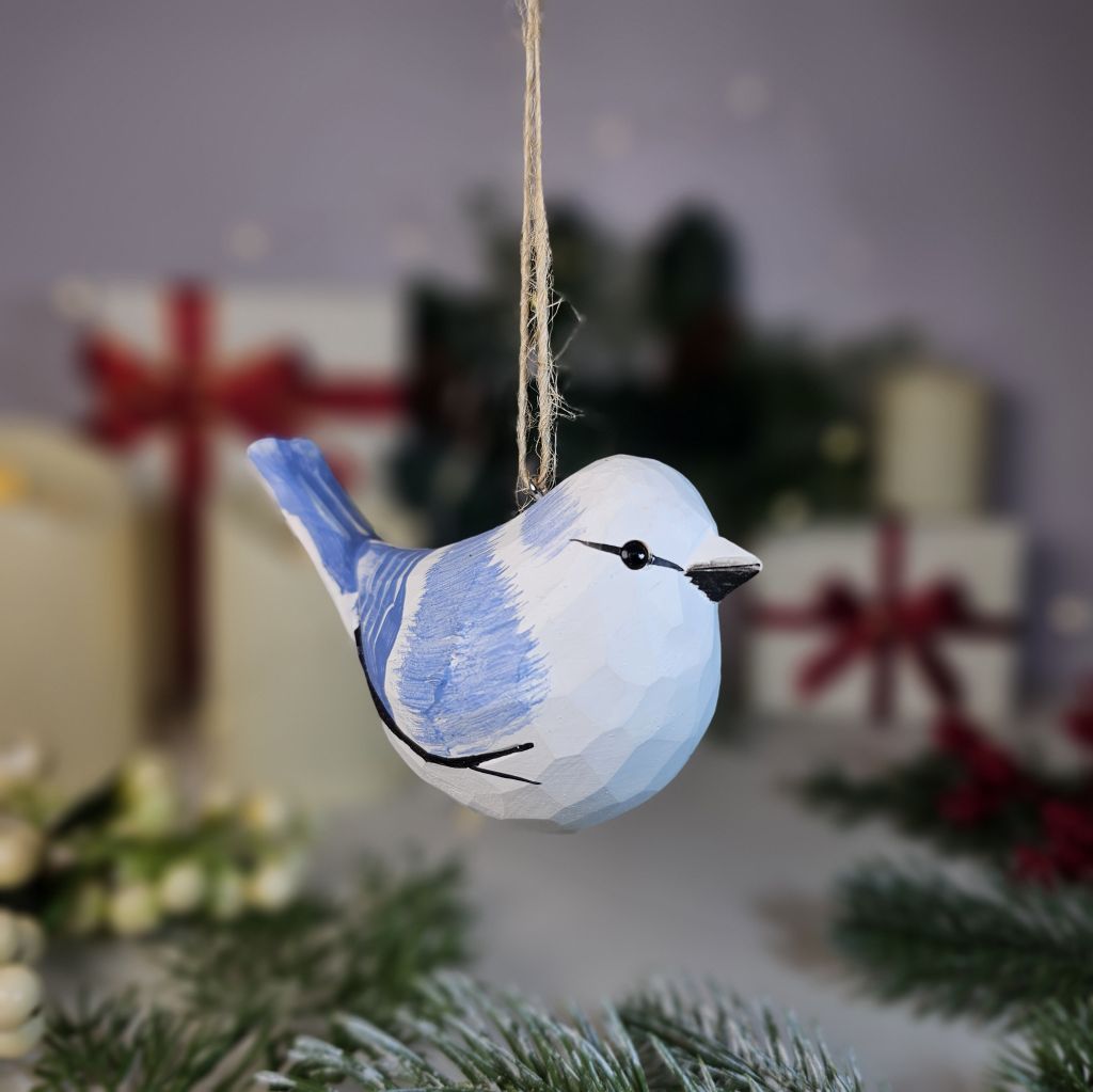 Azure Tit Wooden Hanging Christmas Tree Ornament