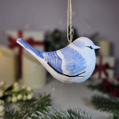 Azure Tit Wooden Hanging Christmas Tree Ornament