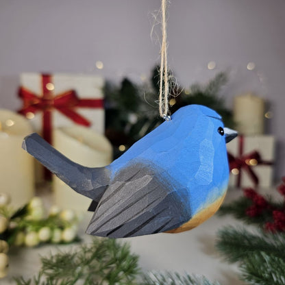 Snowy-browed Flycatcher Wooden Hanging Christmas Tree Ornament