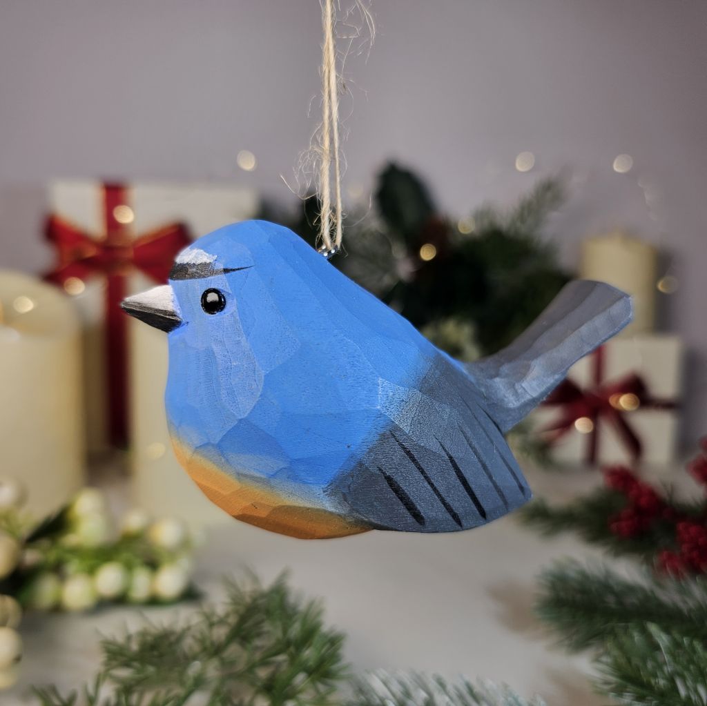 Snowy-browed Flycatcher Wooden Hanging Christmas Tree Ornament