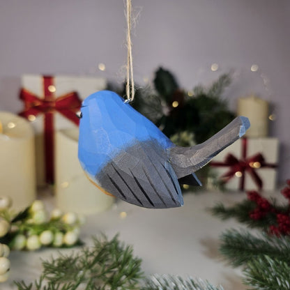 Snowy-browed Flycatcher Wooden Hanging Christmas Tree Ornament