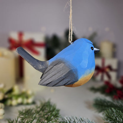 Snowy-browed Flycatcher Wooden Hanging Christmas Tree Ornament