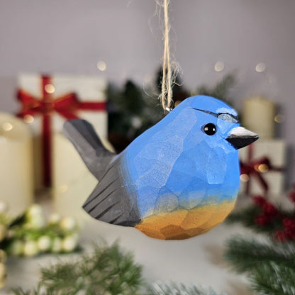 Snowy-browed Flycatcher Wooden Hanging Christmas Tree Ornament