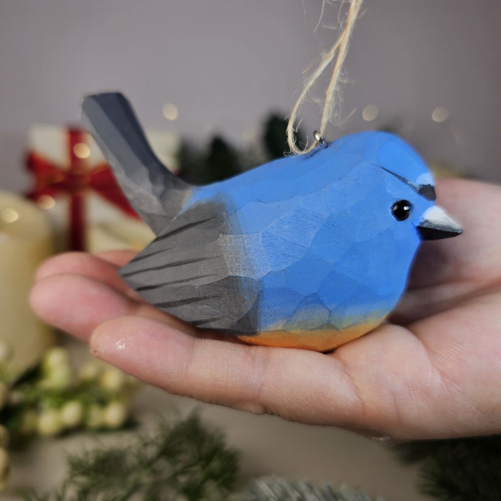 Snowy-browed Flycatcher Wooden Hanging Christmas Tree Ornament